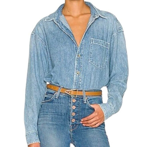 ^MOTHER The Overshirt Faded Denim Long Sleeve Button-Up Shirt, Size S