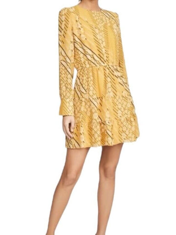 *ba&sh Ophe Floral Long Sleeve Crew Neck Tiered Mini Dress, Size L