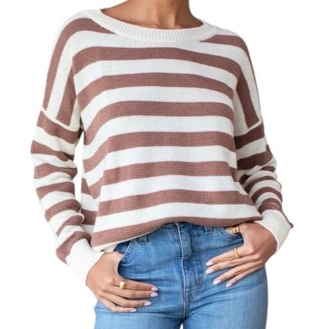 ^Emerson Fry Carolyn Organic Cotton French Stripe Crew Neck Pullover Sweater, Size XS