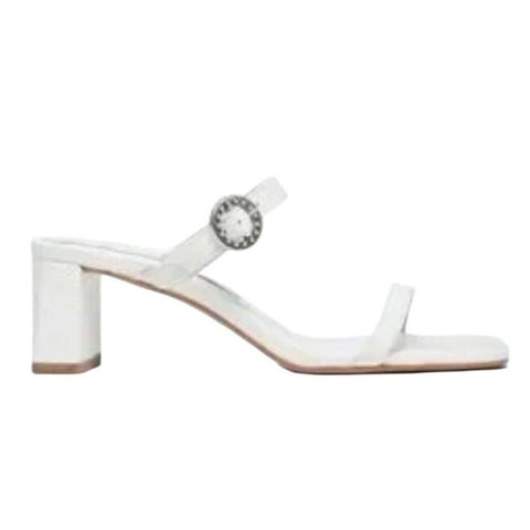 *NIB Freda Salvador Amalia Embossed Leather 2-Band Strap 2.5" Block Heel Sandals, Size 9