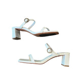 *NIB Freda Salvador Amalia Embossed Leather 2-Band Strap 2.5" Block Heel Sandals, Size 9