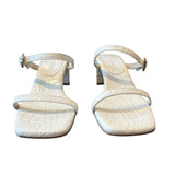 *NIB Freda Salvador Amalia Embossed Leather 2-Band Strap 2.5" Block Heel Sandals, Size 9