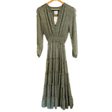 *Misa LA Hadeya Chiffon Leaf Print Long Sleeve V-Neck Ruffle Trim Tiered Maxi Dress, Size XS