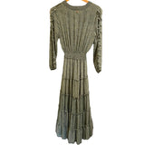 *Misa LA Hadeya Chiffon Leaf Print Long Sleeve V-Neck Ruffle Trim Tiered Maxi Dress, Size XS