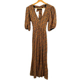 *Faithfull the Brand Romilia Floral Puff Sleeve V-Neck Open Back Midi Dress, Size 2