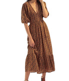 *Faithfull the Brand Romilia Floral Puff Sleeve V-Neck Open Back Midi Dress, Size 2