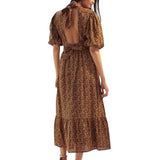 *Faithfull the Brand Romilia Floral Puff Sleeve V-Neck Open Back Midi Dress, Size 2