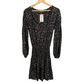 *Anine Bing Martha Silk Stars Long Sleeve Split Tie-Neck Smocked Waist Mini Dress, Size XS