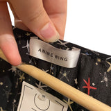 *Anine Bing Martha Silk Stars Long Sleeve Split Tie-Neck Smocked Waist Mini Dress, Size XS