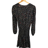 *Anine Bing Martha Silk Stars Long Sleeve Split Tie-Neck Smocked Waist Mini Dress, Size XS