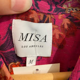 *Misa LA Marjan Chiffon Floral 3/4 Sleeve V-Neck Shirt Collar Tiered Midi Dress, Size M