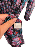 *Misa LA Virginie Chiffon Floral Long Split V-Neck Smocked Waist Ruffle Trim Midi Dress, Size M