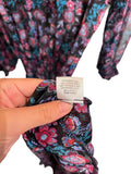 *Misa LA Virginie Chiffon Floral Long Split V-Neck Smocked Waist Ruffle Trim Midi Dress, Size M