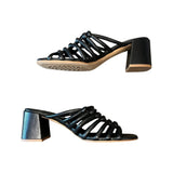 *NIB Pedro Garcia Utedal Leather Stacked Straps & Knots Square Toe Block Heel Slide Sandals, Size 38