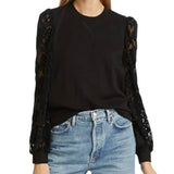 *Cami NYC Risa Mixed Media Cotton Fleece & Velvet Lace Long Sleeve Crew Neck Pullover Top, Size L