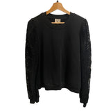 *Cami NYC Risa Mixed Media Cotton Fleece & Velvet Lace Long Sleeve Crew Neck Pullover Top, Size L