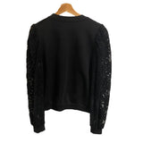 *Cami NYC Risa Mixed Media Cotton Fleece & Velvet Lace Long Sleeve Crew Neck Pullover Top, Size L