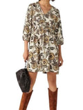 *ba&sh Volver Paisley Elbow Sleeve Button V-Neck Empire Waist Mini Dress, Size XS