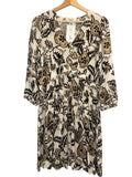 *ba&sh Volver Paisley Elbow Sleeve Button V-Neck Empire Waist Mini Dress, Size XS