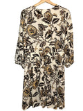 *ba&sh Volver Paisley Elbow Sleeve Button V-Neck Empire Waist Mini Dress, Size XS
