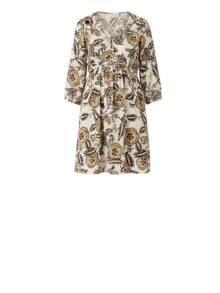 *ba&sh Volver Paisley Elbow Sleeve Button V-Neck Empire Waist Mini Dress, Size XS
