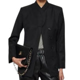 *Anine Bing Heidi Wool Asymmetrical Hidden Placket Stand Collar 80's Military Blazer Jacket, Size M