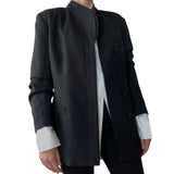 *Anine Bing Heidi Wool Asymmetrical Hidden Placket Stand Collar 80's Military Blazer Jacket, Size M