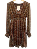 *Paige Bucatini Silk Chiffon Stripe Long Sleeve V-Neck Fitted Waist Mini Dress, Size 2