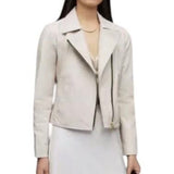 *ALLSAINTS Vela Lamb Leather Collared Asymmetrical Front Zip Moto Biker Jacket, Size 6