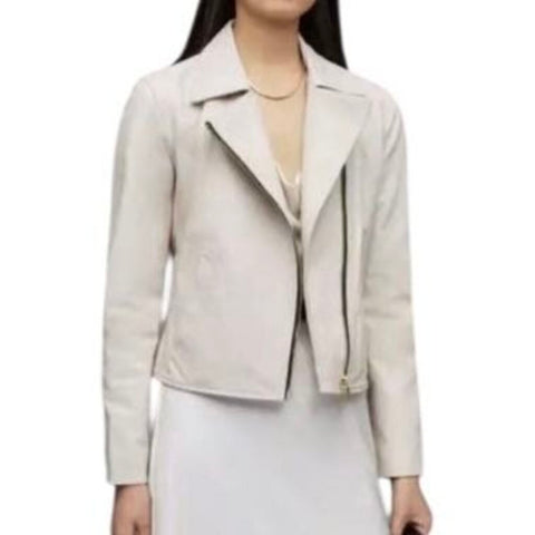 *ALLSAINTS Vela Lamb Leather Collared Asymmetrical Front Zip Moto Biker Jacket, Size 6