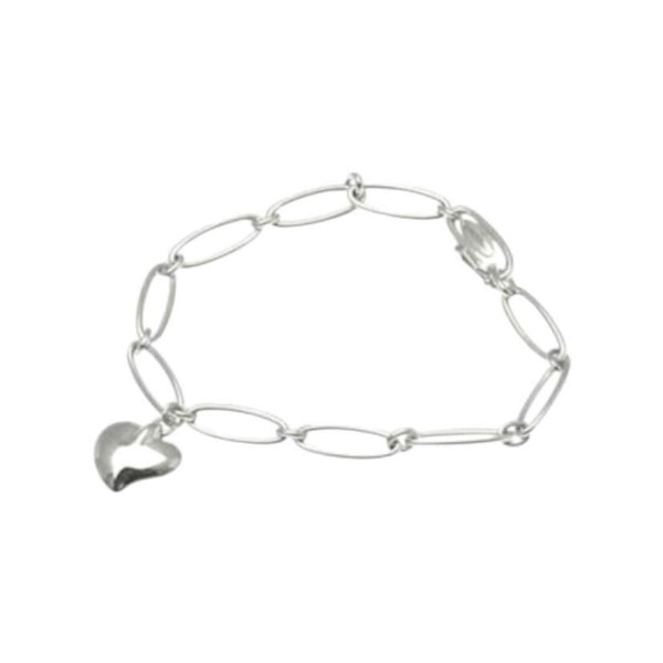 ^Tiffany & Co x Elsa Peretti Sterling Silver Full Heart Pendant Oval Link Chain 6.5" Bracelet