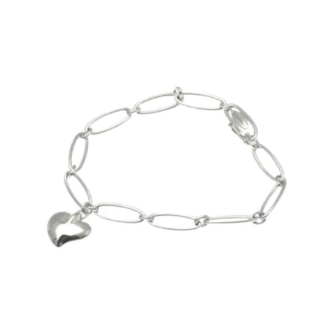 ^Tiffany & Co x Elsa Peretti Sterling Silver Full Heart Pendant Oval Link Chain 6.5" Bracelet