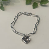 *Tiffany & Co x Elsa Peretti Sterling Silver Full Heart Pendant Oval Link Chain 6.5" Bracelet