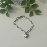 *Tiffany & Co x Elsa Peretti Sterling Silver Full Heart Pendant Oval Link Chain 6.5" Bracelet