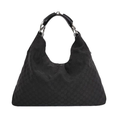 ^VINTAGE Gucci GG Canvas Leather Trim Horsebit Single Strap Large Hobo Shoulder Bag
