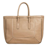 ^Chloe T Leather Contrast Piping Dual Rolled Handle Open Top Large Tote Bag
