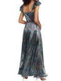 *Saylor Imara Rainbow Lame Flutter Cami Strap Surplice V-neck Maxi Dress, Size M