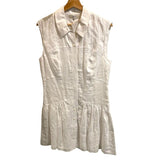 *FRAME The Linen Day Sleeveless Button-Front Collared Drop Waist Flounce Hem Mini Dress, Size M
