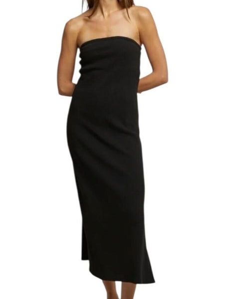 *NWT PerfectWhiteTee Nadine Cotton Rib Knit Strapless Straight Midi Dress, Size S