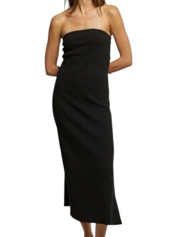 *NWT PerfectWhiteTee Nadine Cotton Rib Knit Strapless Straight Midi Dress, Size S
