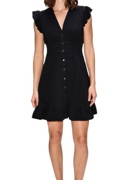 *XiRENA Dalton Cotton Gauze Solid Flutter Sleeve V-Neck Button Front Mini Dress, Size XS