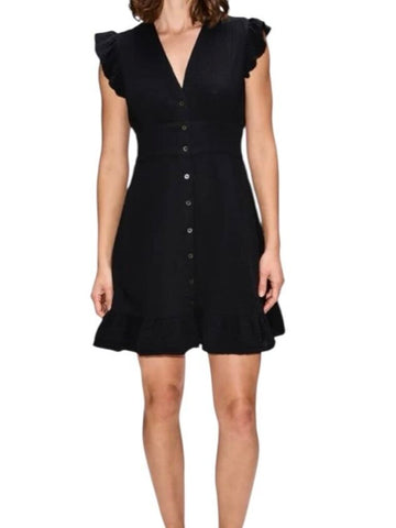 *XiRENA Dalton Cotton Gauze Solid Flutter Sleeve V-Neck Button Front Mini Dress, Size XS