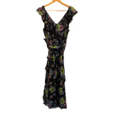 *Cinq a Sept Laure Chiffon Floral Sleeveless Surplice V-Neck Ruffle Trim Tie Waist Midi Dress, Size 8