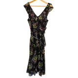 *Cinq a Sept Laure Chiffon Floral Sleeveless Surplice V-Neck Ruffle Trim Tie Waist Midi Dress, Size 8
