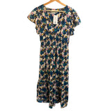 *Trovata Kendall Cotton Floral Flutter Sleeve V-Neck Smocked Bodice Tiered Midi Dress, Size S