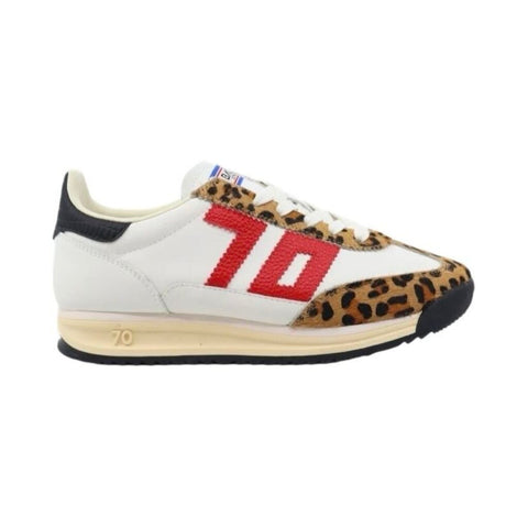 *Back 70 Barkley Strike White Pony Camel Leopard Trim Retro Sneakers, Size 38