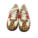 *Back 70 Barkley Strike White Pony Camel Leopard Trim Retro Sneakers, Size 38