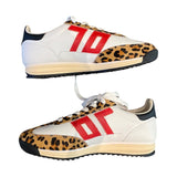 *Back 70 Barkley Strike White Pony Camel Leopard Trim Retro Sneakers, Size 38