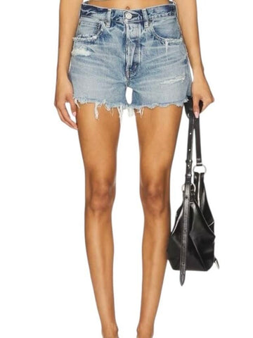 *NWT Moussy Vintage Parckard Distressed High-Rise Button Fly Cut-Off Denim Shorts, Size 26 (2)