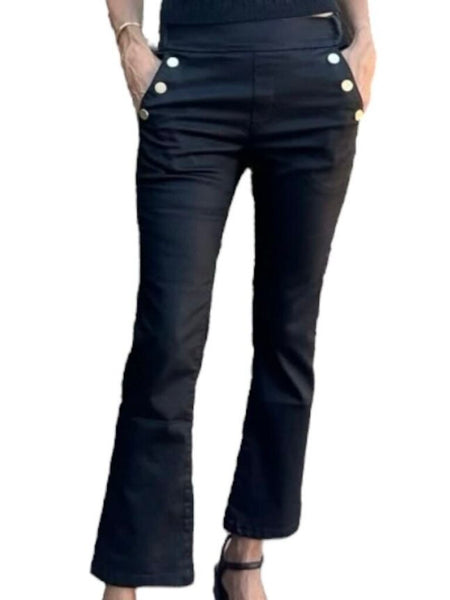 *NWT Flog Sofia Stretch Cotton Gold Buttons High-Rise Skinny Flare Leg Cropped Pants, Size 25 (0)